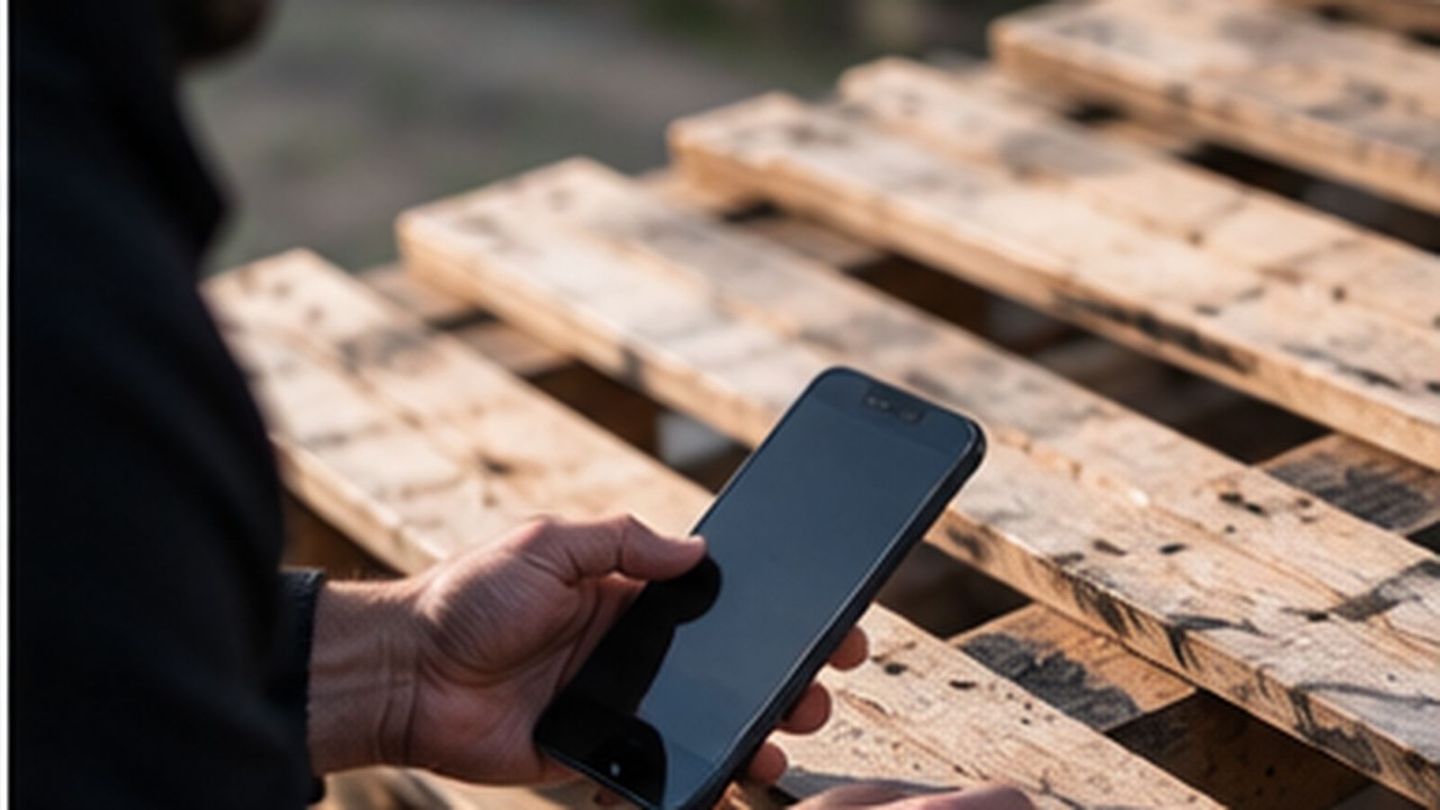 A trader listing pallets on the TPX app in the yard